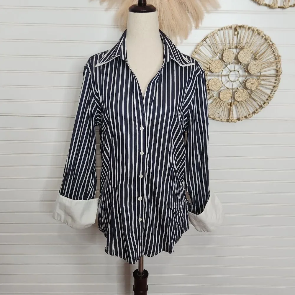 BROOKS Brothers Navy & White Striped Button Down Shirt 10